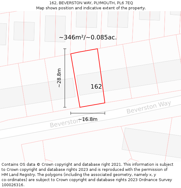 162, BEVERSTON WAY, PLYMOUTH, PL6 7EQ: Plot and title map