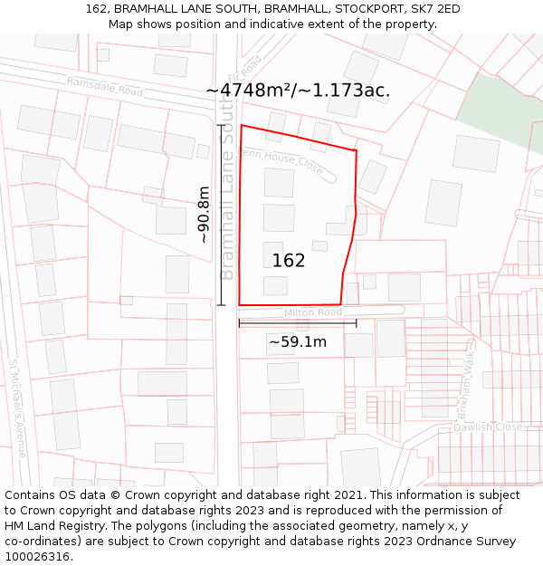 162, BRAMHALL LANE SOUTH, BRAMHALL, STOCKPORT, SK7 2ED: Plot and title map