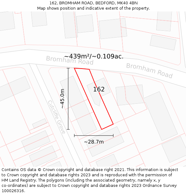 162, BROMHAM ROAD, BEDFORD, MK40 4BN: Plot and title map