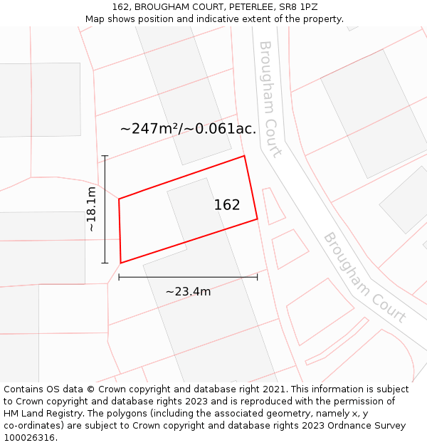 162, BROUGHAM COURT, PETERLEE, SR8 1PZ: Plot and title map