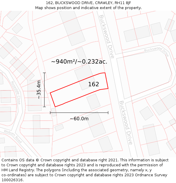 162, BUCKSWOOD DRIVE, CRAWLEY, RH11 8JF: Plot and title map