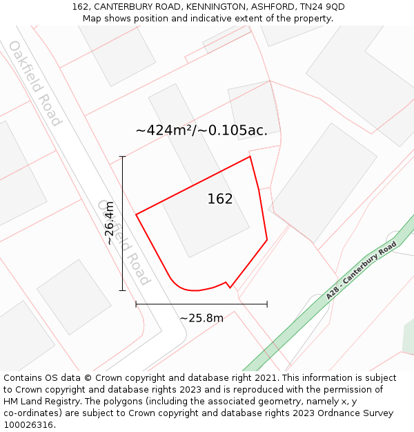 162, CANTERBURY ROAD, KENNINGTON, ASHFORD, TN24 9QD: Plot and title map