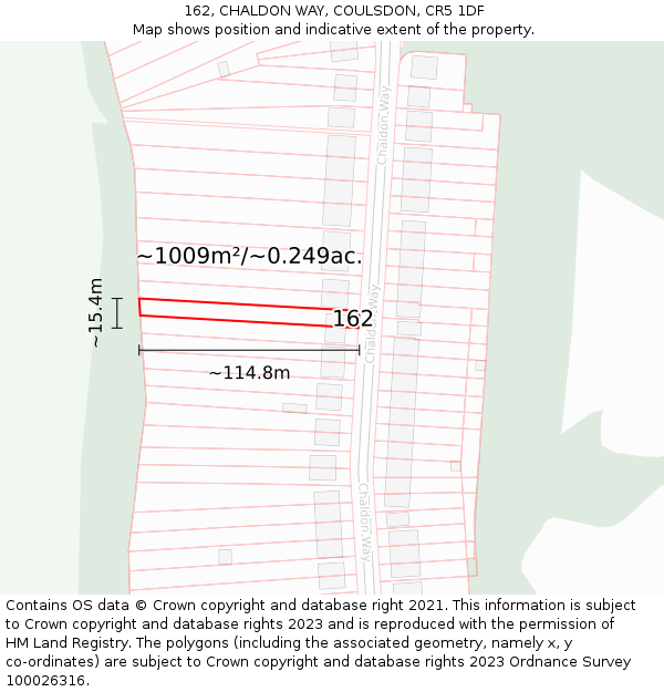 162, CHALDON WAY, COULSDON, CR5 1DF: Plot and title map