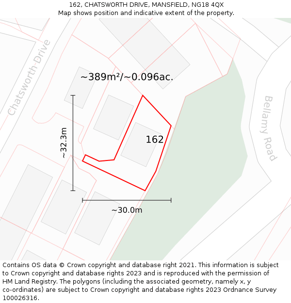 162, CHATSWORTH DRIVE, MANSFIELD, NG18 4QX: Plot and title map