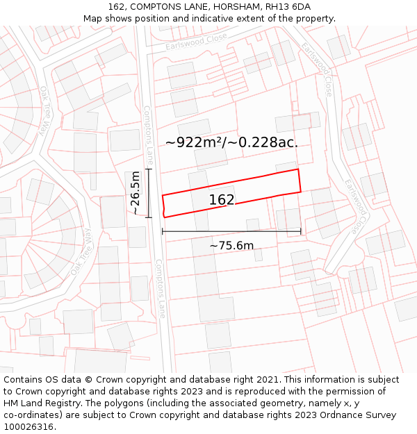 162, COMPTONS LANE, HORSHAM, RH13 6DA: Plot and title map