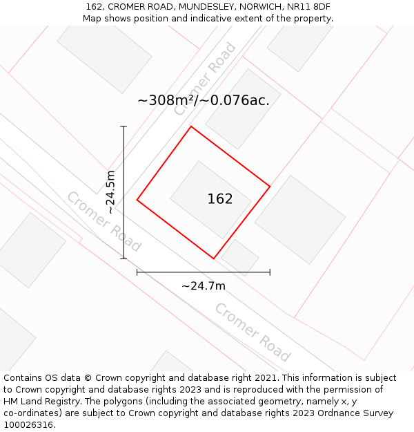 162, CROMER ROAD, MUNDESLEY, NORWICH, NR11 8DF: Plot and title map