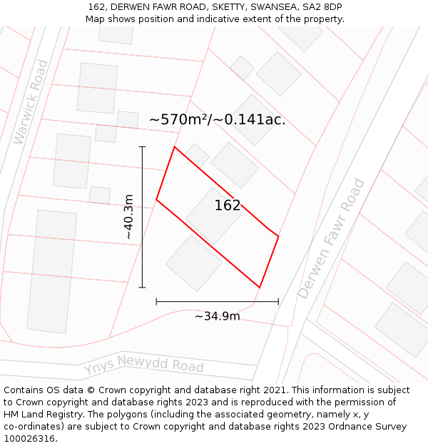 162, DERWEN FAWR ROAD, SKETTY, SWANSEA, SA2 8DP: Plot and title map