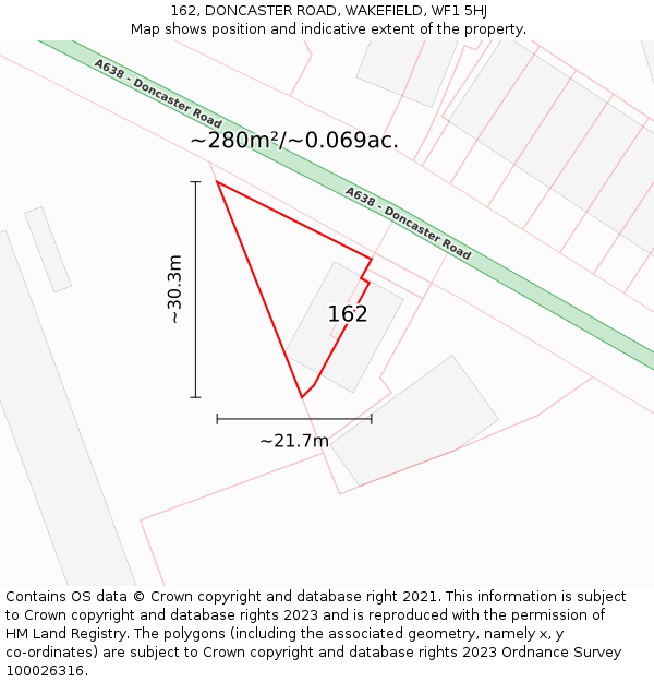 162, DONCASTER ROAD, WAKEFIELD, WF1 5HJ: Plot and title map