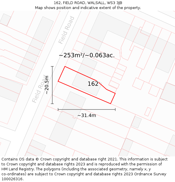 162, FIELD ROAD, WALSALL, WS3 3JB: Plot and title map