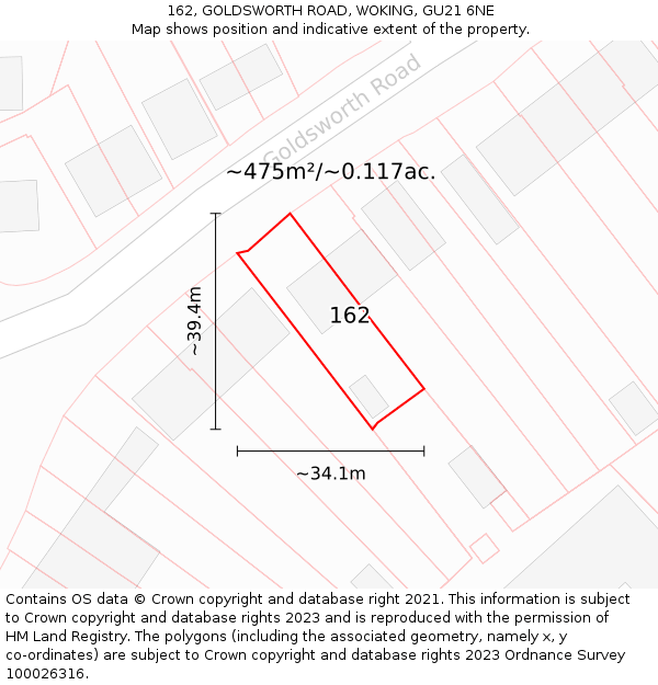 162, GOLDSWORTH ROAD, WOKING, GU21 6NE: Plot and title map