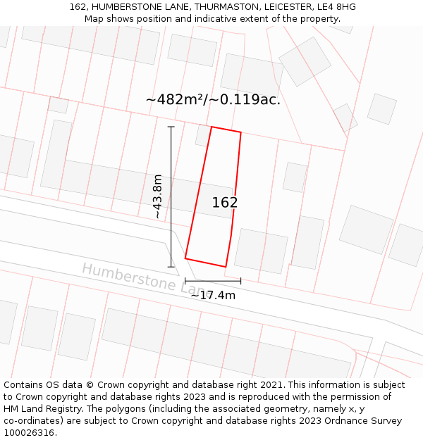 162, HUMBERSTONE LANE, THURMASTON, LEICESTER, LE4 8HG: Plot and title map