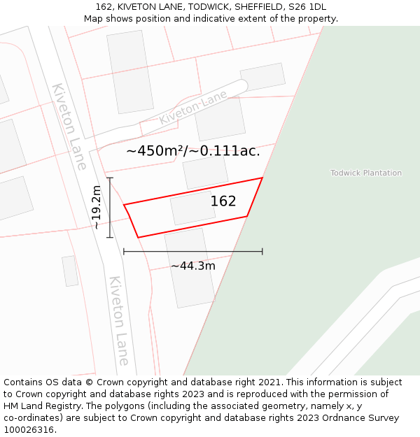 162, KIVETON LANE, TODWICK, SHEFFIELD, S26 1DL: Plot and title map