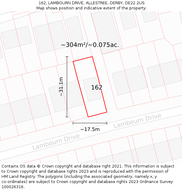 162, LAMBOURN DRIVE, ALLESTREE, DERBY, DE22 2US: Plot and title map