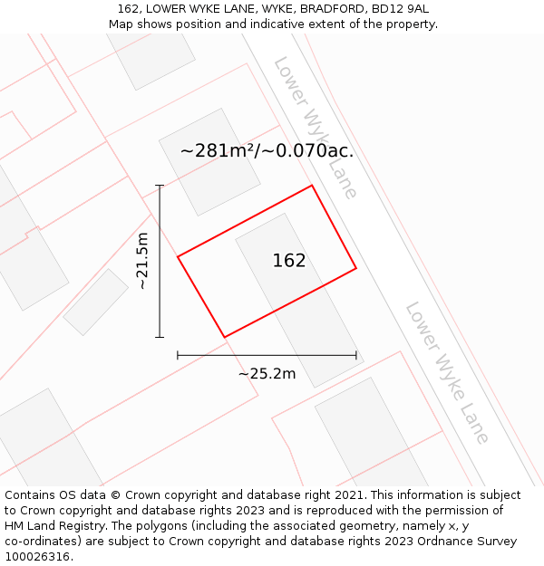 162, LOWER WYKE LANE, WYKE, BRADFORD, BD12 9AL: Plot and title map