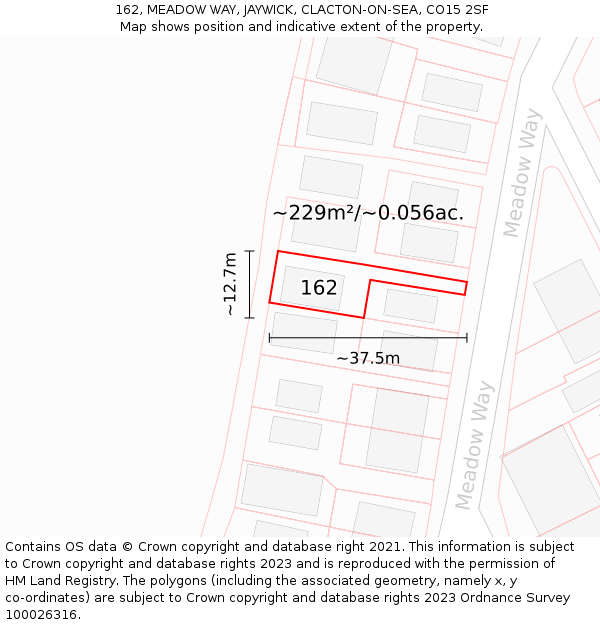 162, MEADOW WAY, JAYWICK, CLACTON-ON-SEA, CO15 2SF: Plot and title map