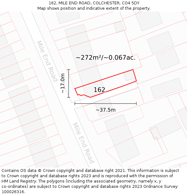 162, MILE END ROAD, COLCHESTER, CO4 5DY: Plot and title map