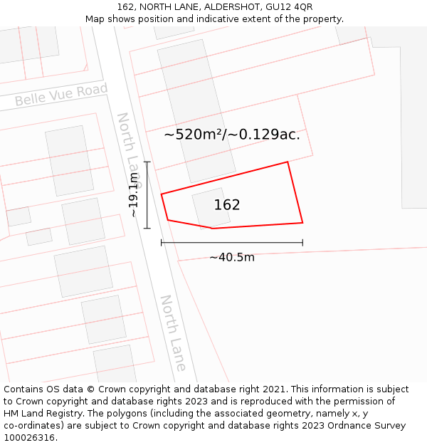 162, NORTH LANE, ALDERSHOT, GU12 4QR: Plot and title map