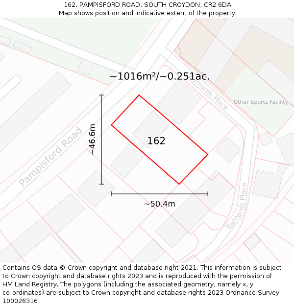 162, PAMPISFORD ROAD, SOUTH CROYDON, CR2 6DA: Plot and title map