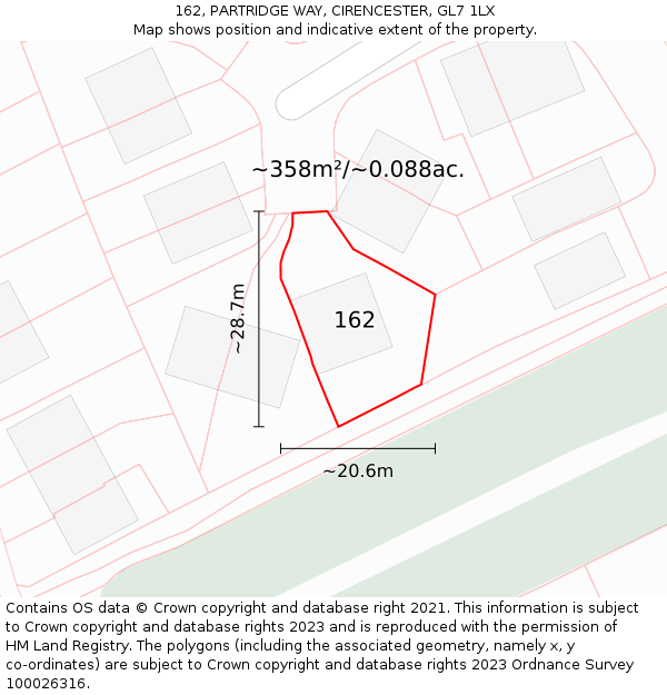 162, PARTRIDGE WAY, CIRENCESTER, GL7 1LX: Plot and title map