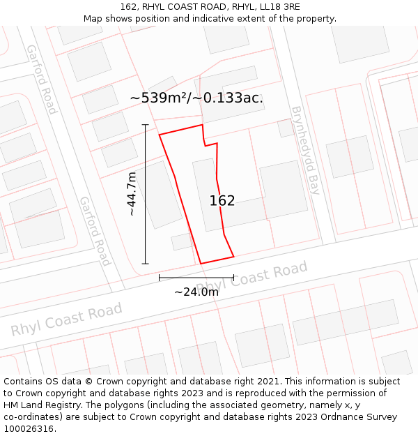 162, RHYL COAST ROAD, RHYL, LL18 3RE: Plot and title map