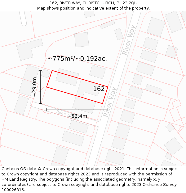 162, RIVER WAY, CHRISTCHURCH, BH23 2QU: Plot and title map