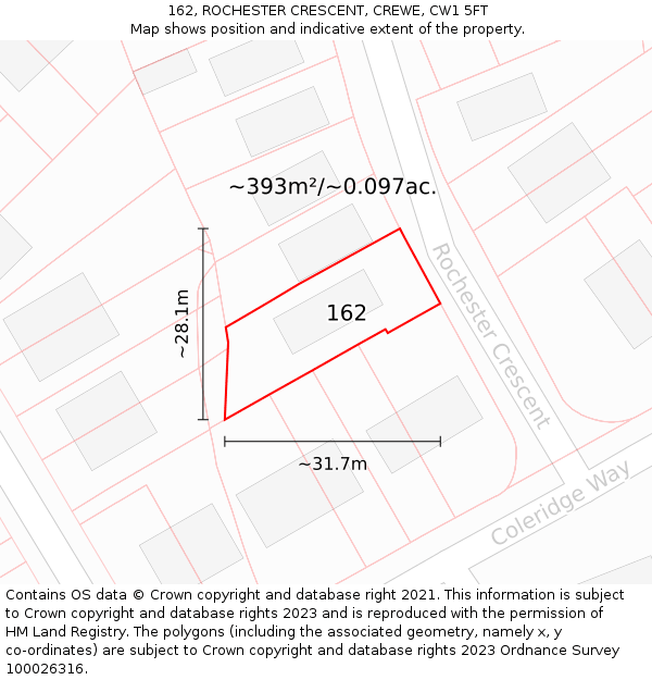 162, ROCHESTER CRESCENT, CREWE, CW1 5FT: Plot and title map