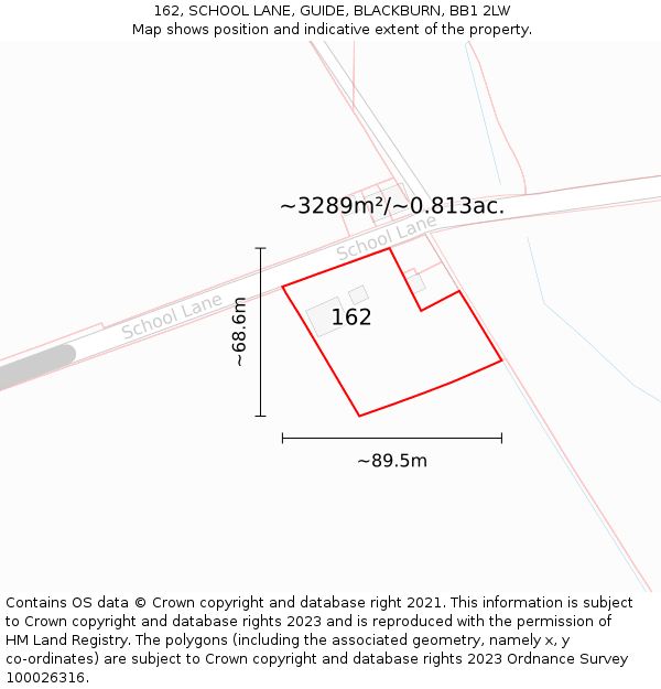 162, SCHOOL LANE, GUIDE, BLACKBURN, BB1 2LW: Plot and title map