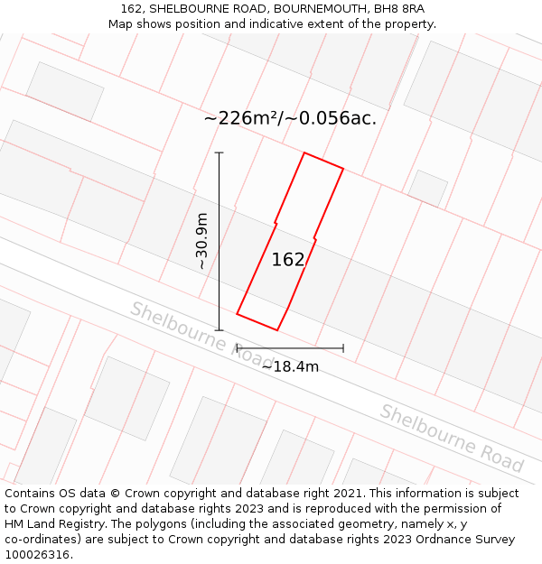 162, SHELBOURNE ROAD, BOURNEMOUTH, BH8 8RA: Plot and title map