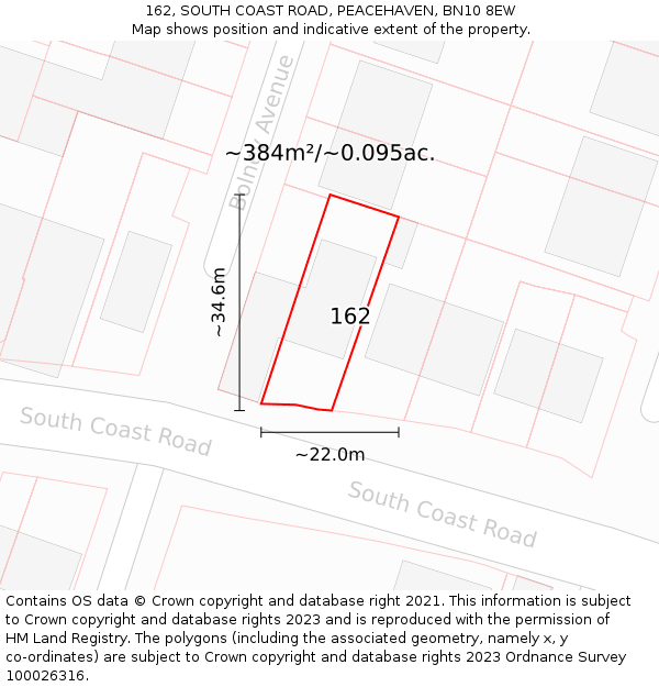 162, SOUTH COAST ROAD, PEACEHAVEN, BN10 8EW: Plot and title map