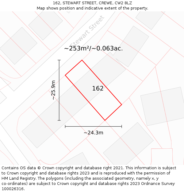 162, STEWART STREET, CREWE, CW2 8LZ: Plot and title map