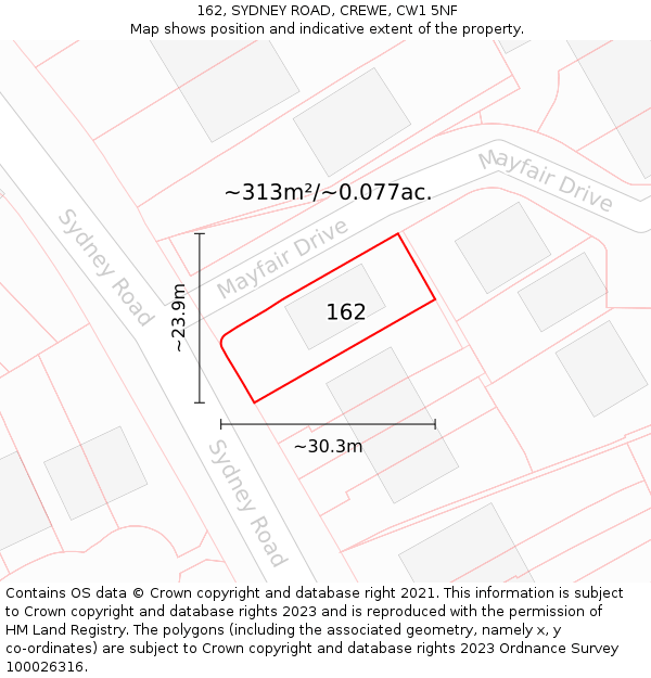 162, SYDNEY ROAD, CREWE, CW1 5NF: Plot and title map