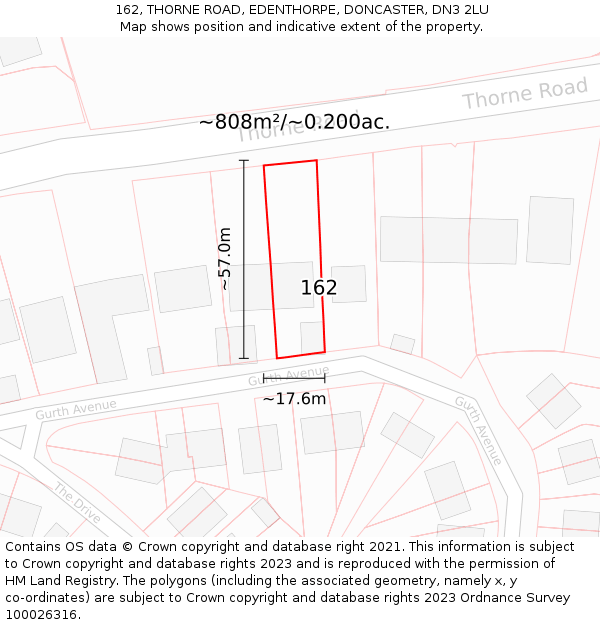 162, THORNE ROAD, EDENTHORPE, DONCASTER, DN3 2LU: Plot and title map