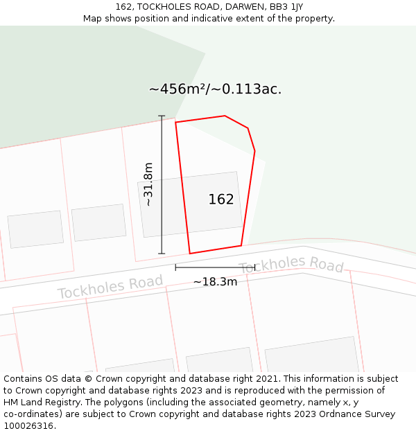 162, TOCKHOLES ROAD, DARWEN, BB3 1JY: Plot and title map