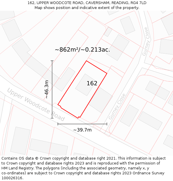 162, UPPER WOODCOTE ROAD, CAVERSHAM, READING, RG4 7LD: Plot and title map