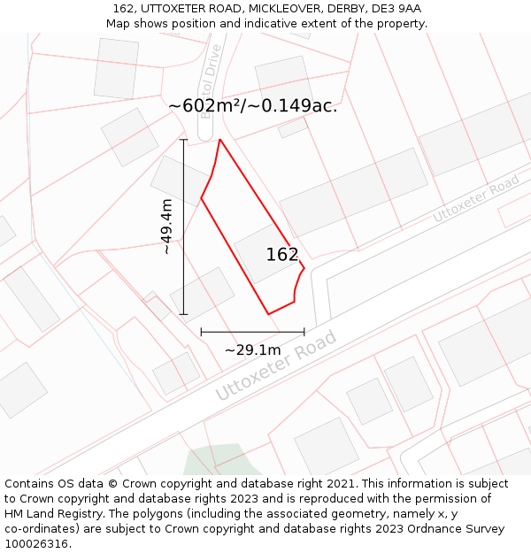 162, UTTOXETER ROAD, MICKLEOVER, DERBY, DE3 9AA: Plot and title map