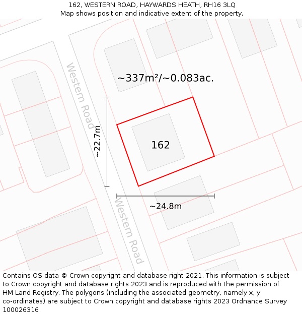 162, WESTERN ROAD, HAYWARDS HEATH, RH16 3LQ: Plot and title map