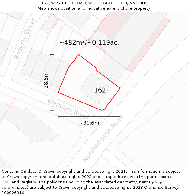 162, WESTFIELD ROAD, WELLINGBOROUGH, NN8 3HX: Plot and title map