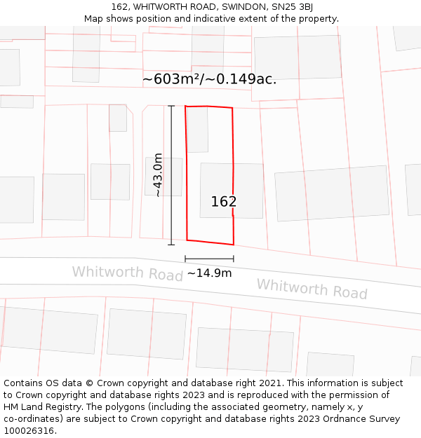 162, WHITWORTH ROAD, SWINDON, SN25 3BJ: Plot and title map