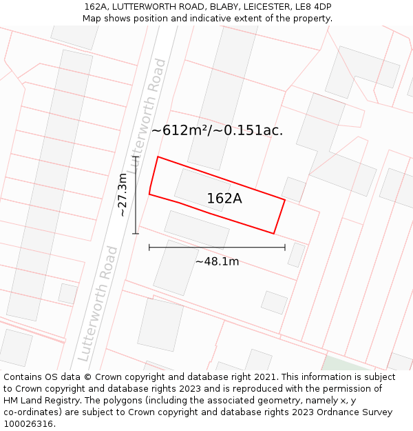 162A, LUTTERWORTH ROAD, BLABY, LEICESTER, LE8 4DP: Plot and title map