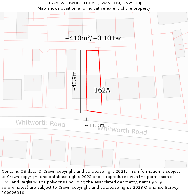 162A, WHITWORTH ROAD, SWINDON, SN25 3BJ: Plot and title map