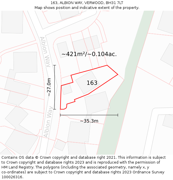 163, ALBION WAY, VERWOOD, BH31 7LT: Plot and title map