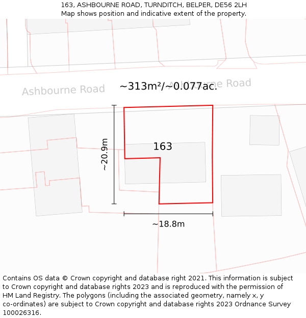 163, ASHBOURNE ROAD, TURNDITCH, BELPER, DE56 2LH: Plot and title map