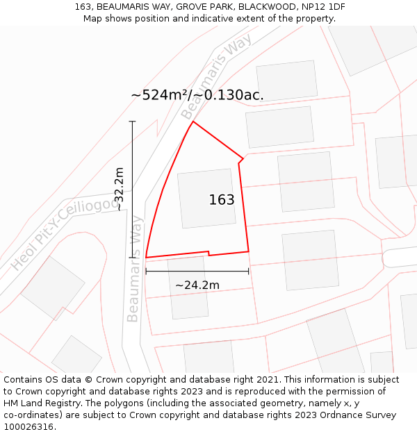 163, BEAUMARIS WAY, GROVE PARK, BLACKWOOD, NP12 1DF: Plot and title map