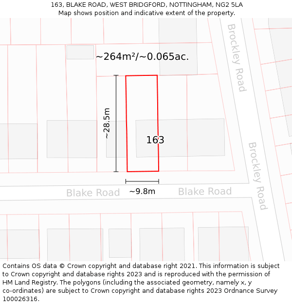 163, BLAKE ROAD, WEST BRIDGFORD, NOTTINGHAM, NG2 5LA: Plot and title map