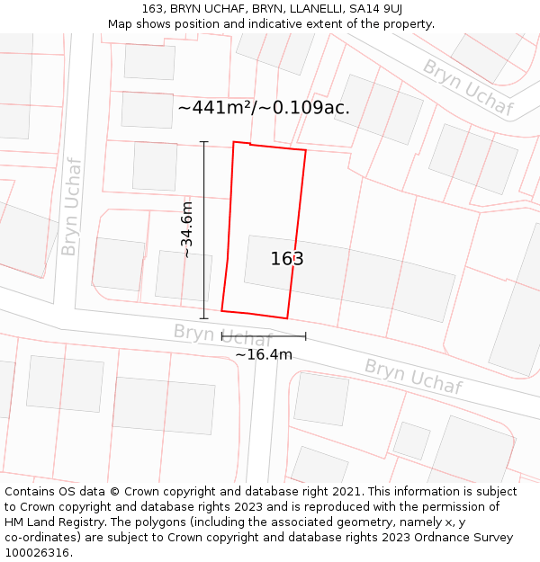 163, BRYN UCHAF, BRYN, LLANELLI, SA14 9UJ: Plot and title map