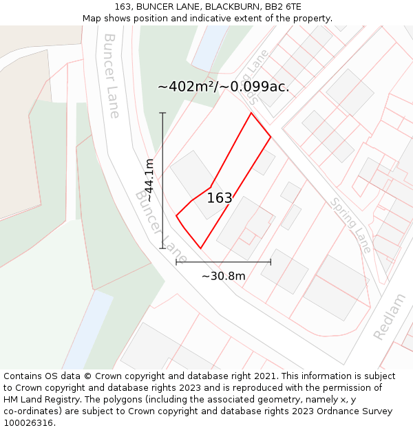 163, BUNCER LANE, BLACKBURN, BB2 6TE: Plot and title map