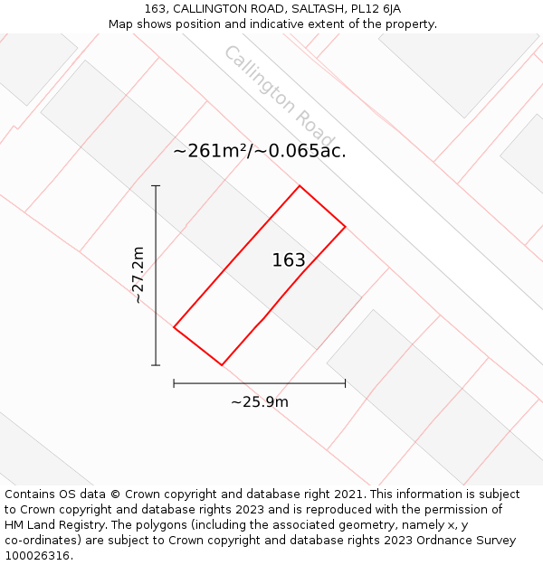 163, CALLINGTON ROAD, SALTASH, PL12 6JA: Plot and title map