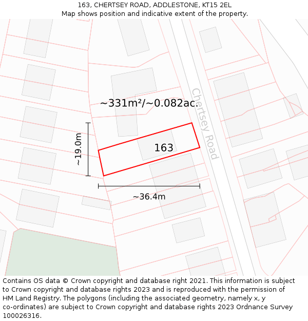 163, CHERTSEY ROAD, ADDLESTONE, KT15 2EL: Plot and title map