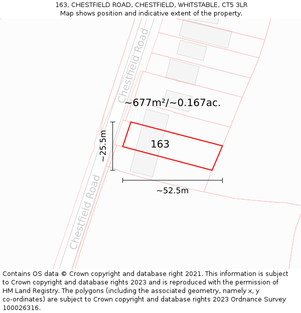 163, CHESTFIELD ROAD, CHESTFIELD, WHITSTABLE, CT5 3LR: Plot and title map