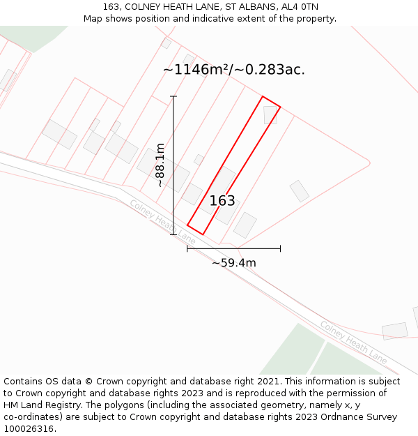 163, COLNEY HEATH LANE, ST ALBANS, AL4 0TN: Plot and title map
